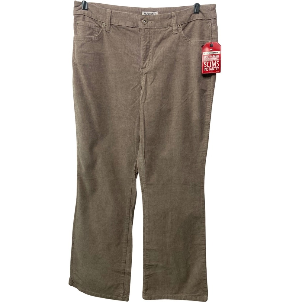 St John Bay Women 14P Corduroy Pants Secretly Slender Straight Brown NEW Granola